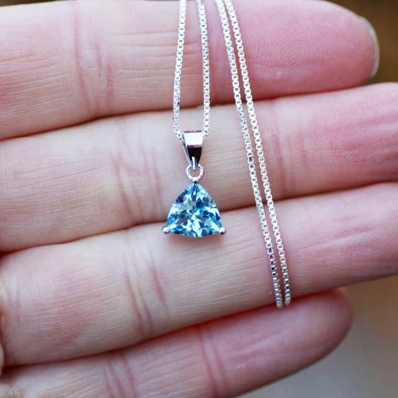 Natural Swiss Blue Topaz Pendant Solid Sterling Silver , December Birthstone - Picture 2 of 5